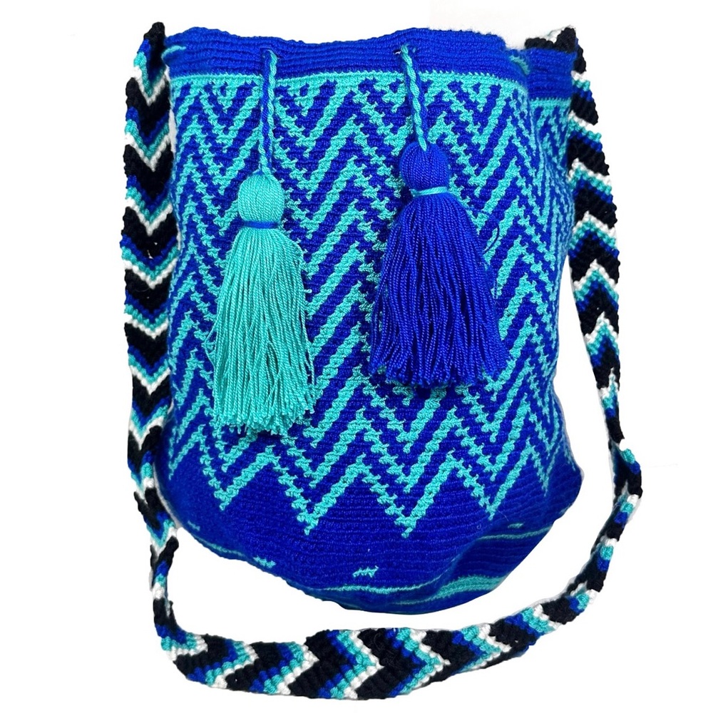 Wayuu Bag Backpack Bucket Shoulder Colombia blue NEW HANDMADE